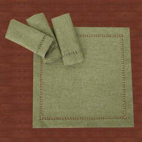 Grelucgo Set of 4 Handcrafted Dinner Napkins, Solid Sage Green, Double-Hemstitched, Square 18 x 18 Inch