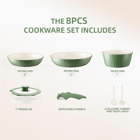8PCS Set, Set, Set BECIGAR Ceramic Cookware,Nonstick Ceramic Pan, Removable Handle Pots and Pans Stackable Nonstick Pan