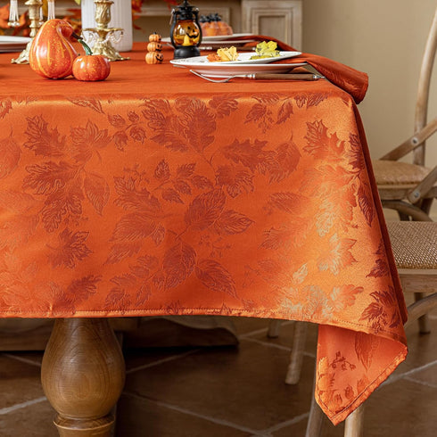 Countryside (52x70 Inch, Joyfol Day Fall Thanksgiving Tablecloth, Jacquard Fabric Autumn Rectangle Table Cloth, Leaves