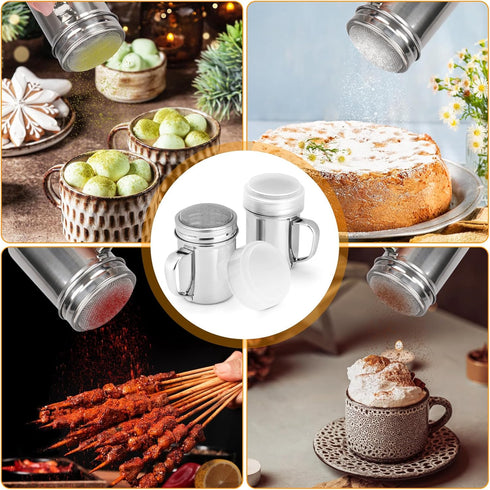 Accmor 2pcs Powdered Sugar Shaker Duster with Handle - Cinnamon Shaker Flour Sifter, 7oz Stainless Steel Fine Mesh