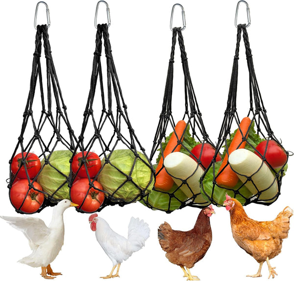 DMIMIA Chicken Vegetable Fruit Hanging Feeder 4Pcs, Reusable String Bag with Hook for