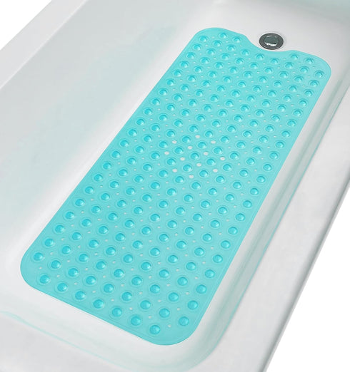 Extra-Long Non-Slip Bathtub & Shower Mat, 39”x16”, Transparent Turquoise, Safe & Machine-Washable