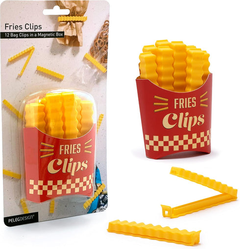 Fries Clips, 12 Cute French-Fries-Shaped Bag Clips, Fun Bag Clips for Food in a Magnetic Box, Cute Kitchen Accessories