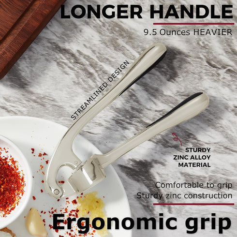 Kitessensu High Effective Garlic Press With Studs, Heavy Duty Garlic Mincer, Easy to Squeeze and Clean, Rust Proof