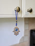 Hamsa Hand Amulet Pendant w/Crystal Rhinestones, Blue, White & Black Evil Eye Car Hanging Ornament