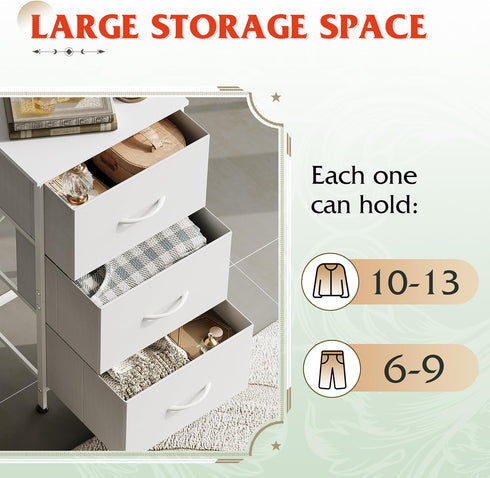 3 Closets, WLIVE Nightstand with Drawers, Fabric Dresser, Organizer Unit, Storage Dresser for Bedroom, Hallway
