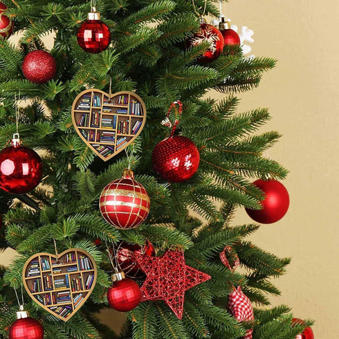AyeBeau 2025, Book Lovers Ornaments Gifts, Bookshelf Heart Ornament Christmas for Tree Bookstore Book Lovers Heart