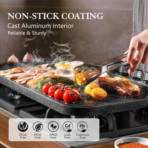 SENSARTE Nonstick Griddle Grill Pan, Reversible Cast Aluminum, 19.5" x 10.7"