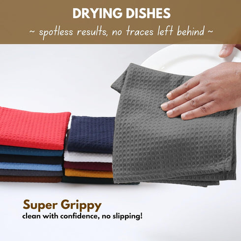 6 Pack 100% 12x12 inch Native Fab Waffle Dish Cloths - Cotton, Absorbent, Quick Dry & Soft Towels for Cleaning, Cooking