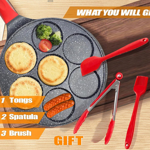Small Egg Frying Pan, Nonstick Fried Egg Pan Omelet Mini Pancake Maker Silver Dollar Pancake Pan Aluminum Pancake Pan 7 Molds by DAYOOH