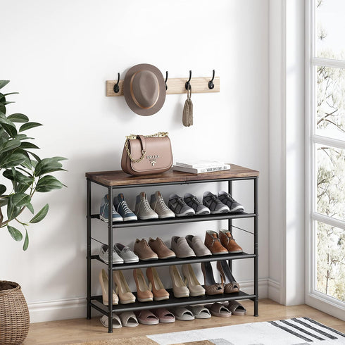 4 Closet 4 INGIORDAR Shoe Rack Organizer Tier Metal Organizer Shelf with Industrial MDF Board and Layer Fabric