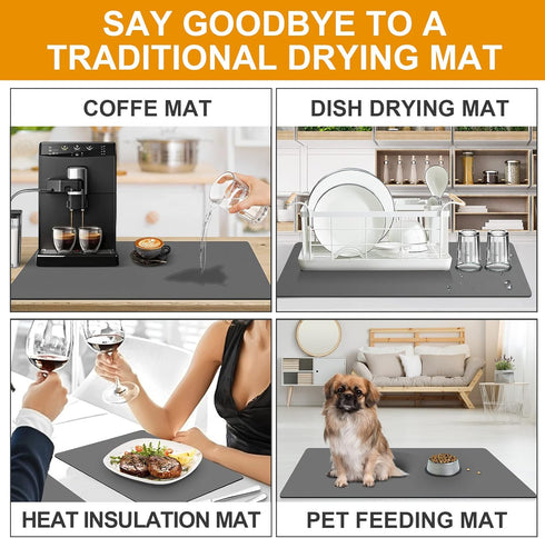 Coffee Mat Dish Drying Mats for Kitchen Counter, Waterproof Coffee Bar Accessories, Deep Gray, 12"*19"