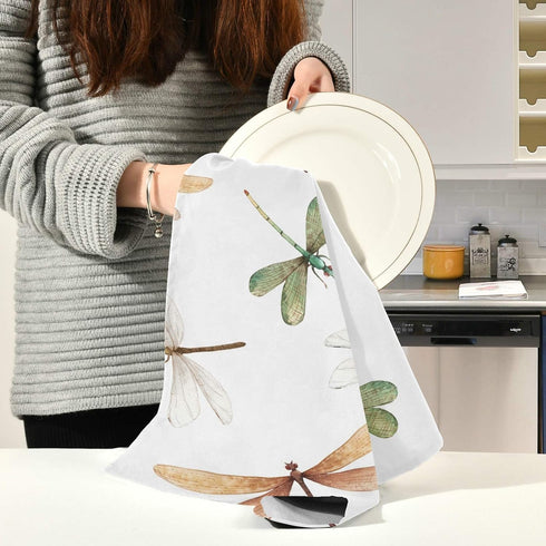 Qilmy Kitchen Dish & Tea Towel Dragonfly Reusable Cloths for Cooking & Drying Dishes, 28x18in-4 PCS