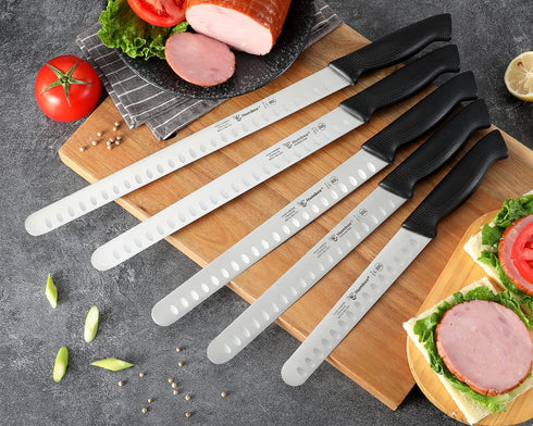 Chef 10-Inch Carving Knife, NSF Certified CP5-10, Granton Edge for Turkey Ham Meat Slicing, Black