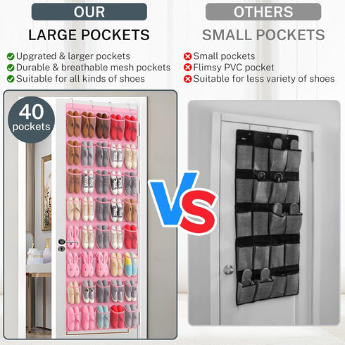 Hualleko 40-Pocket Over the Door Shoe Organizer - Large Mesh Pocket Hanging Shoe Organizer,Behind the Door Shoes