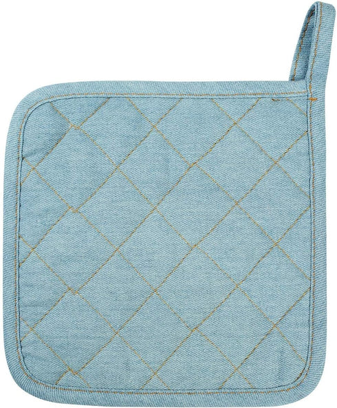Denim Potholders Kitchen Everyday Basic 8 Inch 100% Cotton Pot Holder, Heat Resistant Hot Pads Set of 3 Light Blue