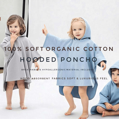 2-3T 100% 2-3T) Hooded Poncho Towel - Organic Cotton, Absorbent & Lightweight for Toddler Boy & Girl, Bath, Pool