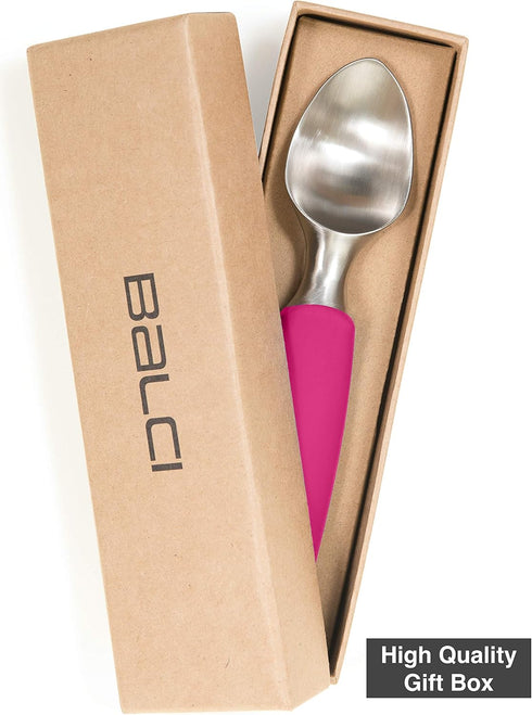 BALCI Heavy Duty Ice Cream Scoop, Stainless Steel Ice Cream Scooper with Non-Slip Rubber Grip, Pink