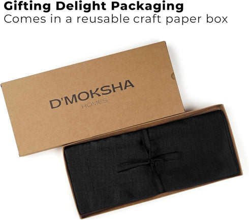 48 Inches, 100% 14 48 Inch Summer Classic Linen by D'Moksha Black Table Runner Pure Linen, Coffee Table Runner, x