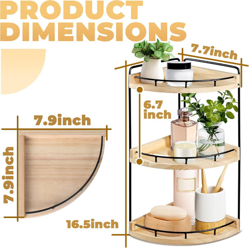 Alytree 3 Counter Counter Countertop Tier Bathroom Organizer, Bathroom Tray and Vanity Organizer, Wood Corner