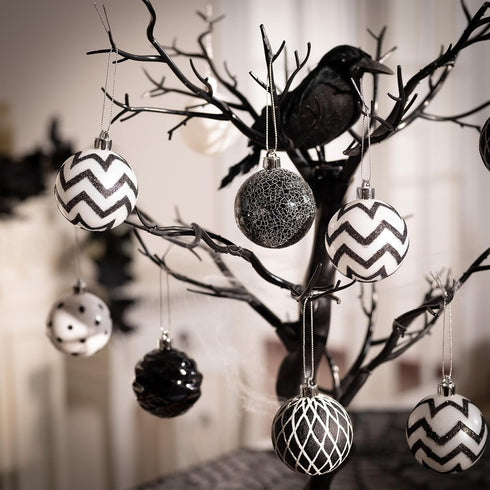 Valery Madelyn 30ct Halloween Ornaments Set, Black and White Shatterproof Christmas Ball Decorations, 2.36 Inch for