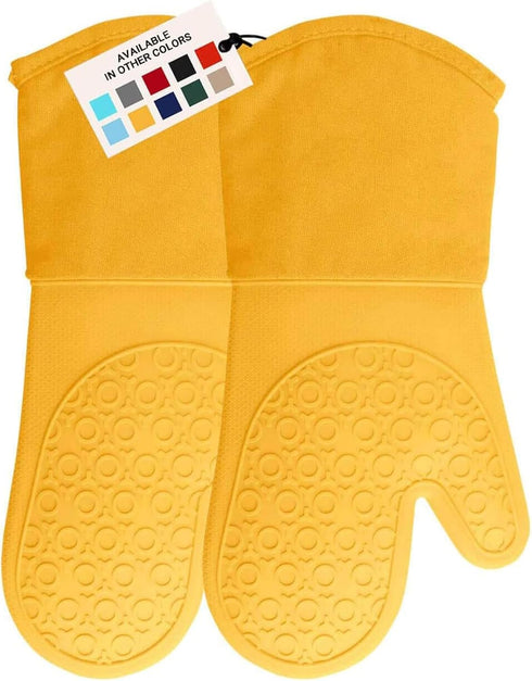 BPA-Free Soft Silicone Oven Mitts, Ultra Heat Resistant with Thick Cotton Liner, Long Slip Resistant Pot Holders