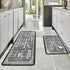 Grey Kitchen Rugs, Non-Skid Washable Microfiber Mats, Kitchen Rules Theme Decor Sets of 2