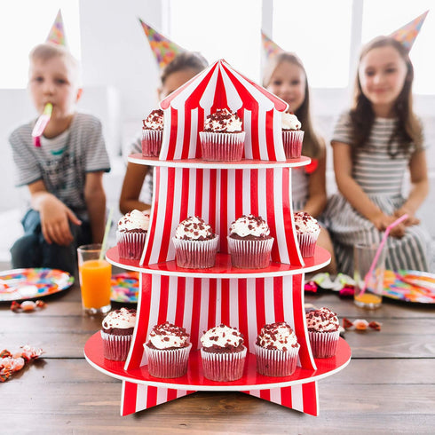 Super Z Outlet 3 Tier Cupcake Foam Stand with Circus Carnival Tent Design for Birthdays, Desserts, Decorations