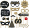 Fully Assembled 60th Birthday Photo Booth Props - Set of 30 - Cute Bday Designs with Real Glitter - Black & Gold Selfie
