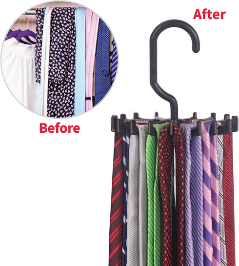 4 Pack Tie Rack Hanger Holder Hooks Organizer for Men, 360 Degree Rotating Tie Racks, Black