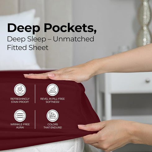 Utopia Bedding Queen Fitted Sheet - Deep Pocket Soft Microfiber Bottom Sheet, Red Burgundy, Easy Care