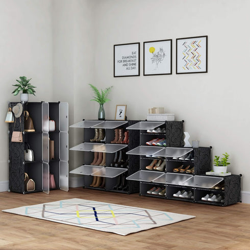 4 16 Closet HOMIDEC Shoe Rack, Tier Shoe Storage Cabinet Pair Plastic Shoe Shelves Organizer for Hallway Bedroom