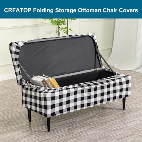 Bands,S,04 CRFATOP Printed Rectangle Ottoman Stool Cover Stretch Folding Storage Footstool Bench Slipcovers Upholstered
