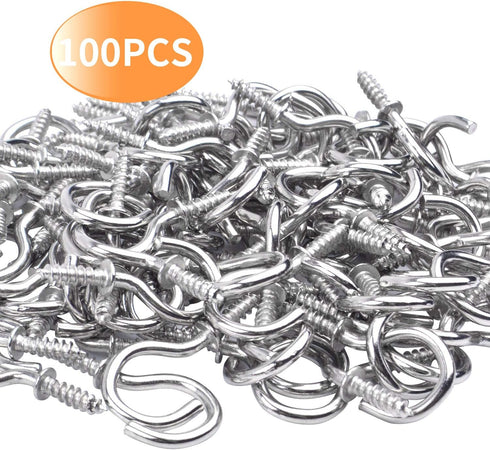 Aylifu 100pcs 3/4" Silver Metal Cup Hooks, Screw-in Hooks for Hanging Plants, Mugs, Jewelry, Decor, Organizer