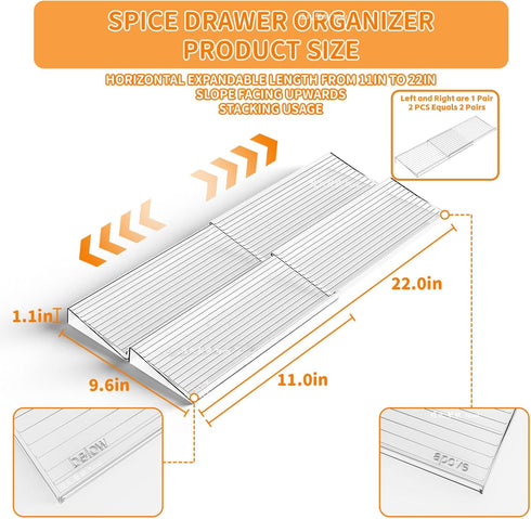 Yieach 4 Pack 11'' 22'' Adjustable In Drawer Spice Organizer - Expandable From to - Acrylic Drawer Seasoning