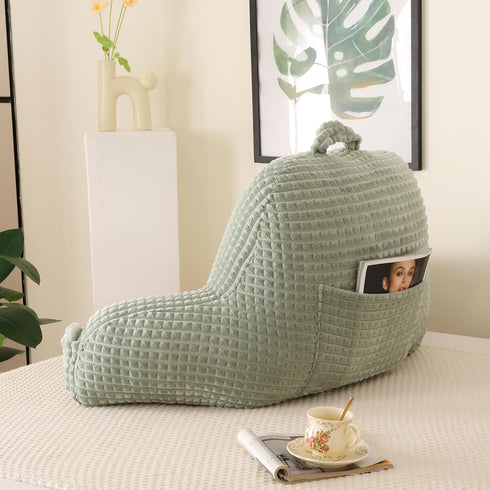 Flannel,Standard(17inch)) Reading Pillow for Bed,Large Backrest Reading Pillow with Arm Rest,Back Rest Support Cushion