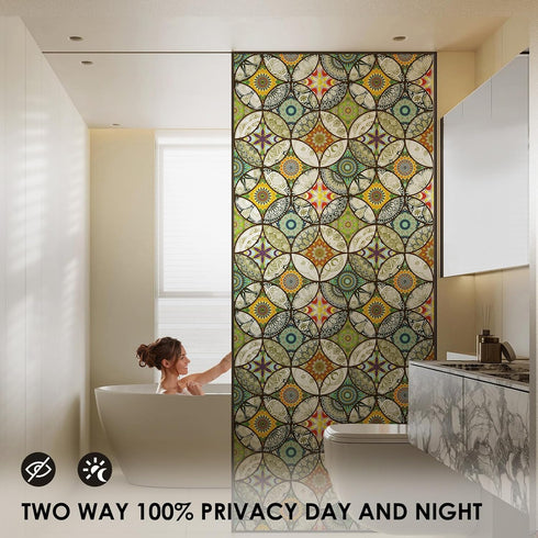 DKTIE Static Cling Decorative Window Film, Non Adhesive Privacy Film for Bathroom Shower Door, 17.7 x 78.7 Inch
