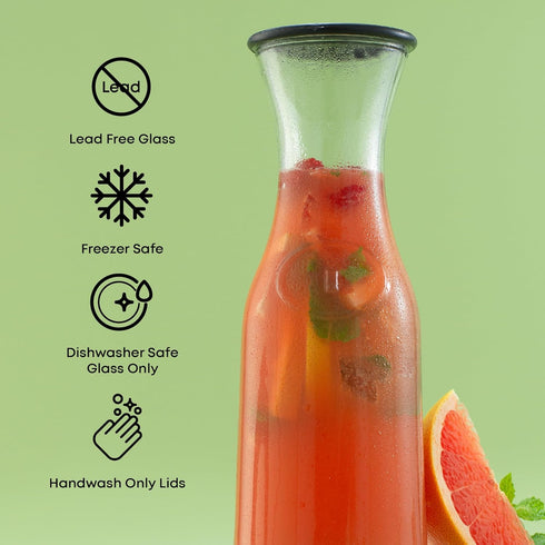 Set 3 1 JoyJolt Glass Carafe with Lid, of Liter Glass Pitcher for Mimosa Bar, Water, Iced Tea, Juice, Wine, Lemonade