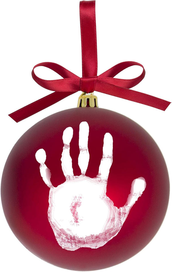 Tiny Ideas Christmas Baby's Handprint Ball Ornament - DIY Classic Christmas Tree Keepsake Gift, Red