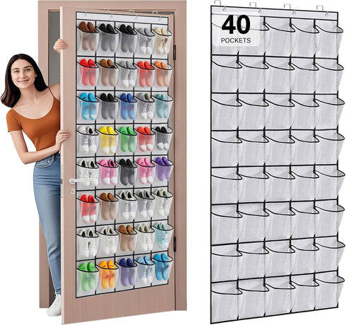Hualleko 40 Large Mesh Pocket Over the Door Shoe Organizer,Hanging Shoe Rack for