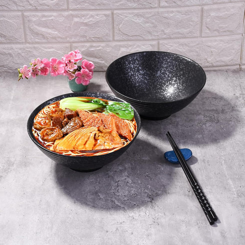 Japanese Ramen Bowls Set of 2, Large 8 Inch - Retro Ceramic Bowls for Dessert, Snack, Cereal, Soup, Noodle, Rice