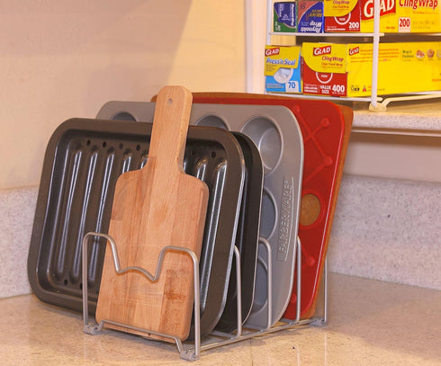 Simple Houseware 2PK Kitchen Cabinet Organizer Rack for Pan and Pot Lids, Total 6 Compartments, Silver