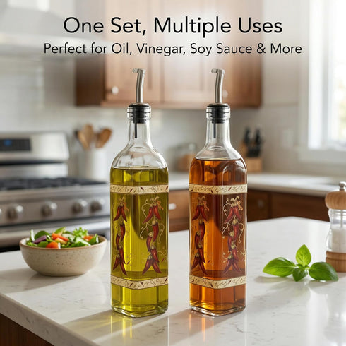 17 oz Set 2 2 Packs Topadorn Olive Oil Dispenser Bottle for Kitchen, Pcs Glass Oil Dispenser Bottle with Stainless