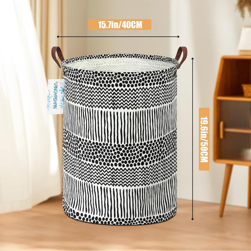 LANGYASHAN Laundry Basket - Canvas Fabric Collapsible Organizer Basket for Storage Bin, Toy Bins, Black Line