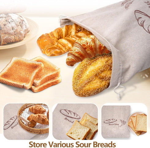 Cromagic 2-Piece Set. 13 17-inch Reusable Bread Bag x linen bread bag with plastic liner keeps bread fresh
