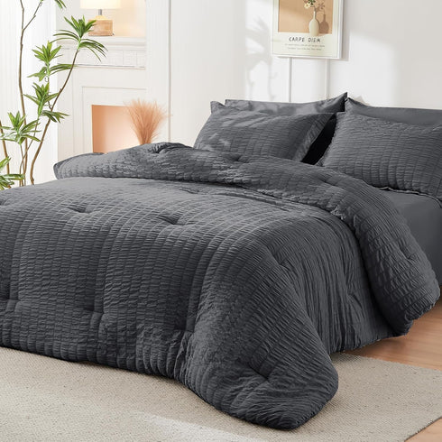 Sets 7 Set HYMOKEGE Full Size Comforter Seersucker Pieces, All Season Luxury Bed in a Bag for Bedroom, Bedding