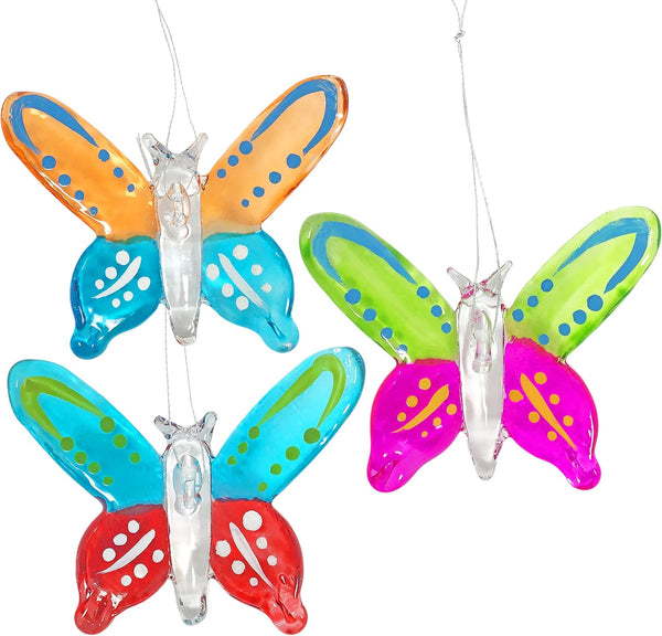 Butterfly Decorations for Spring, Summer, and Year Round | Set of 3 Colorful Hand Painted Glass Butterflies