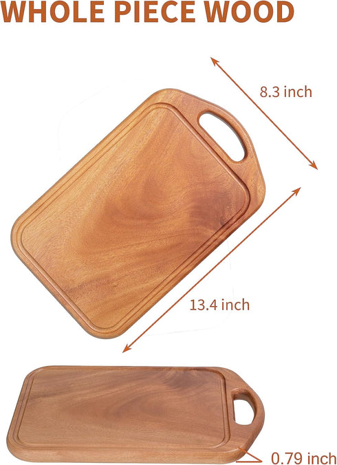 Khaya Wood Cutting Board, Wooden Chopping Board with Juice Groove & Handle Hole for Meat, Cheese, Vegetables, Bread, and Charcuterie (Japanese Style)