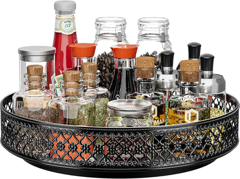 Ovicar Lazy Susan Organizer Turntable, 11 Inch Rotating Spice Rack, Metal Lazy Susan for Kitchen, Black