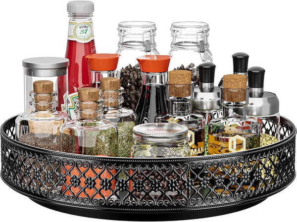 Ovicar Lazy Susan Organizer Turntable, 11 Inch Rotating Spice Rack, Metal Lazy Susan for Kitchen, Black
